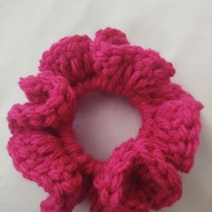Hot Pink Crocheted Scrunchie